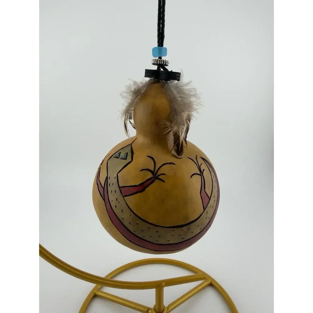 Authentic Vintage Native American Painted Gourd Ornament Gecko Lizard Art
